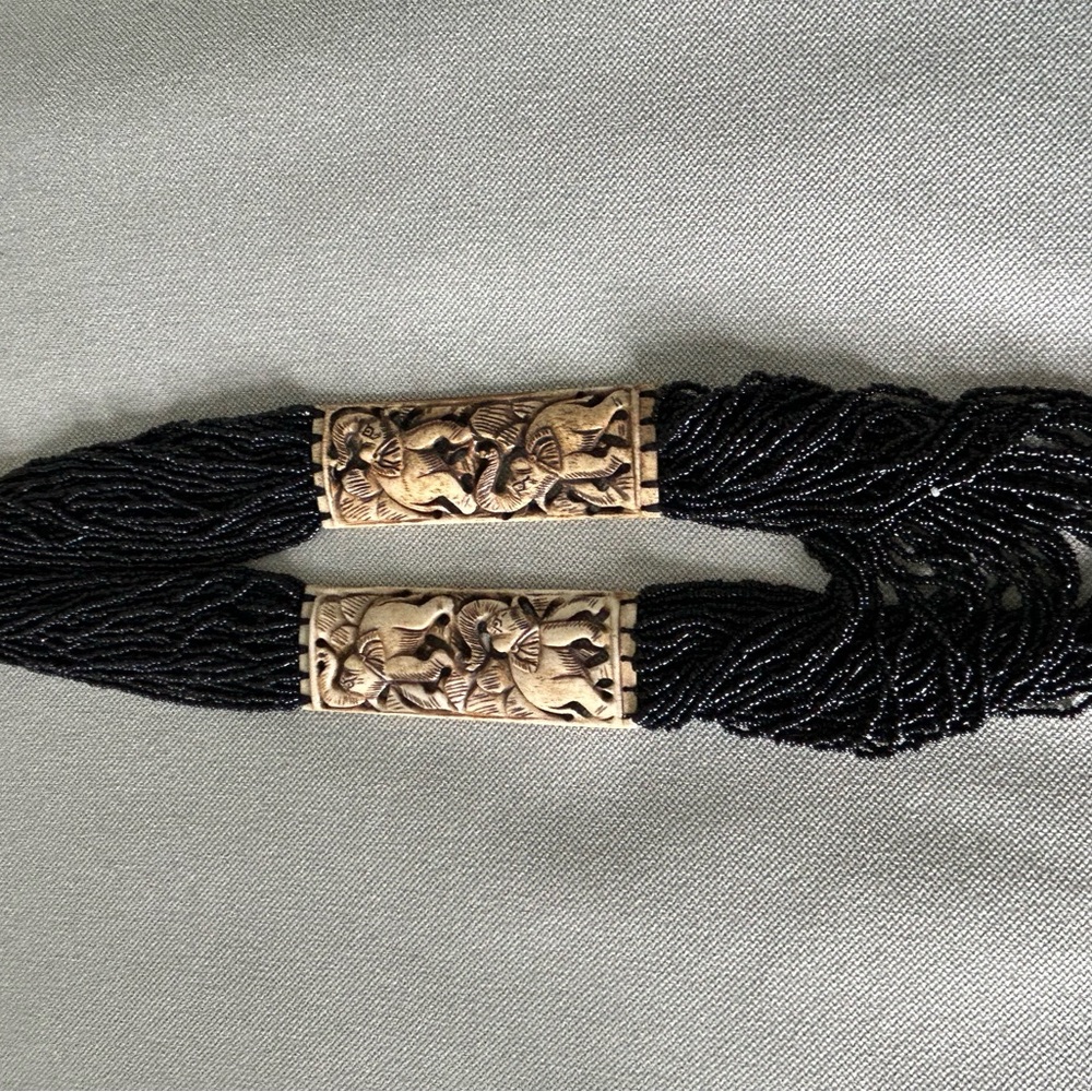 Black Beaded Necklace with Elephant Accents